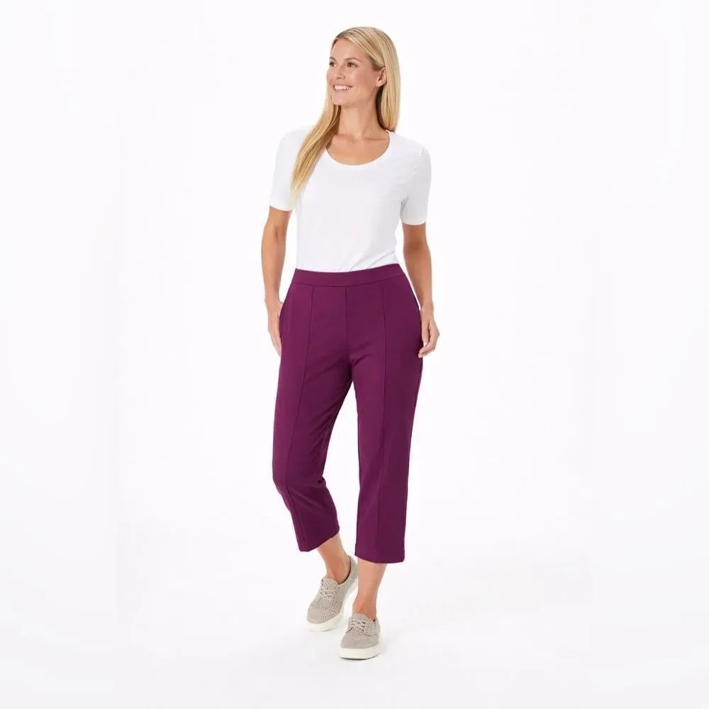 Joan Rivers Women's Cropped Ankle Relaxed Trouser Pants Merlot Size Small Petite